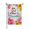 thumbnail image 1 of AMHNF Linen Garden Flag With God All Things Are Possible with Colorful Flowers for Spring Summer Home Outdoor Garden Yard Door Decor 12x18 inch, 1 of 5