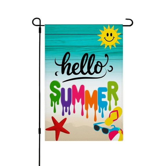AMHNF Linen Garden Flag for Spring Summer Home Outdoor Garden Yard Door Decor 12x18 inch - Hello Summer Design