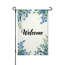 AMHNF Linen Garden Flag with Blue Flowers and Welcome Text for Spring Summer Home Outdoor Garden Yard Door Decor 12x18 inch