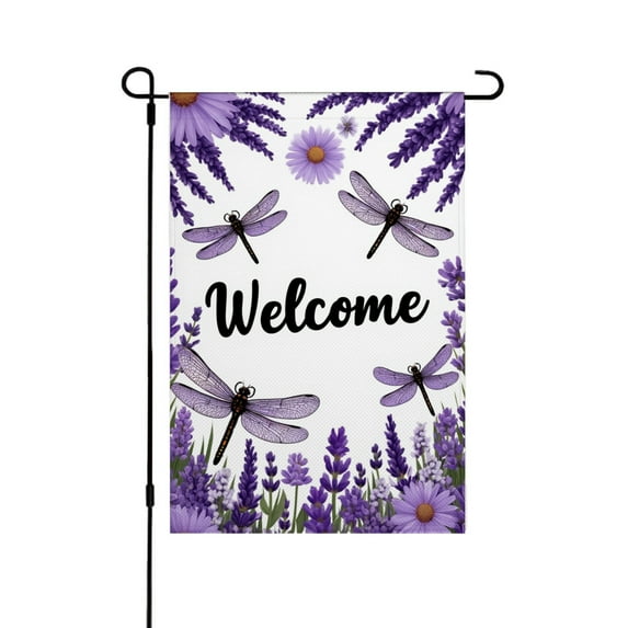 AMHNF Linen Garden Flag with Dragonflies and Lavender Flowers for Spring Summer Home Outdoor Garden Yard Door Decor 12x18 inch