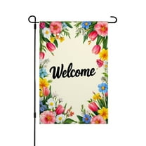 AMHNF Linen Garden Flag with Floral Welcome Design for Spring Summer Home Outdoor Garden Yard Door Decor 12x18 inch