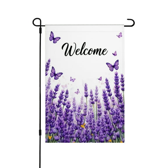 AMHNF Linen Garden Flag with Lavender and Butterflies for Spring Summer Home Outdoor Garden Yard Door Decor 12x18 inch