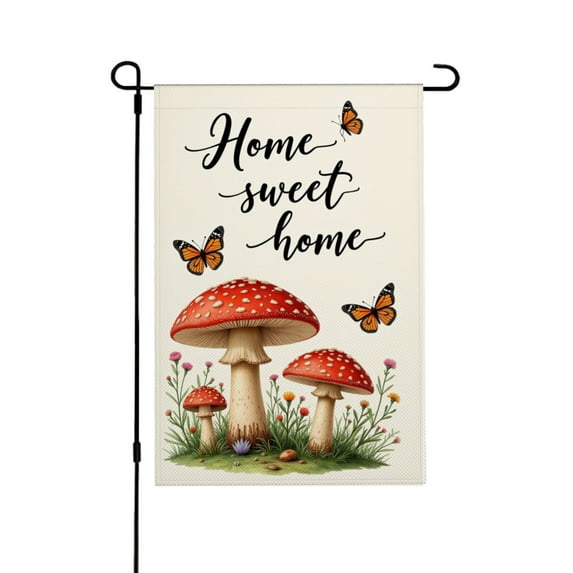 AMHNF Linen Garden Flag with Mushrooms and Butterflies for Spring Summer Home Outdoor Garden Yard Door Decor 12x18 inch