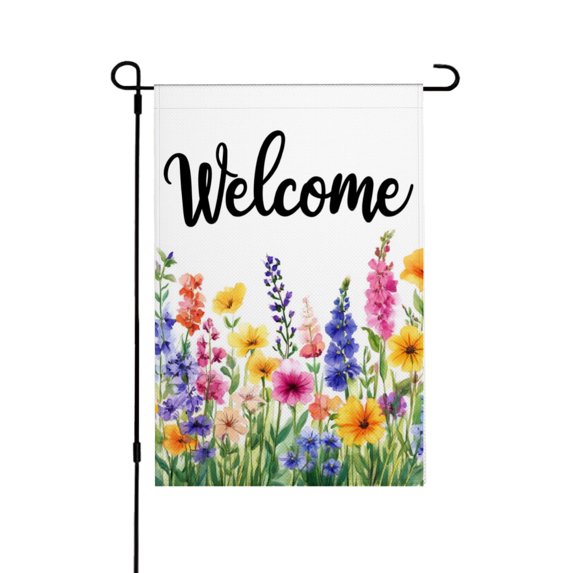 AMHNF Linen Garden Flag with Watercolor Wildflowers - Welcome Sign for Spring Summer Home Outdoor Garden Yard Door Decor 12x18 inch