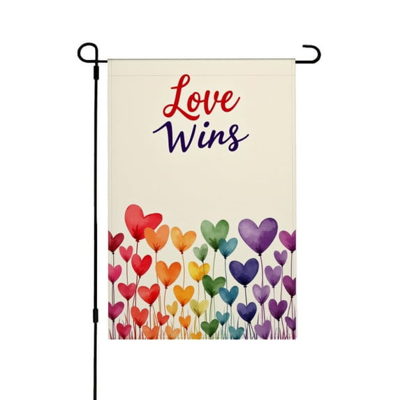AMHNF Love Wins Linen Garden Flag 12x18 inch, LGBTQ Pride Month Yard Flag for Spring Summer Home Outdoor Garden Decoration