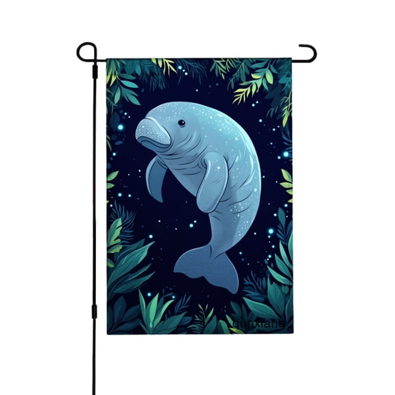 AMHNF Manatee Garden Flag With Tropical Leaves And Stars For Home Outdoor Garden Yard Decor 12x18 inch