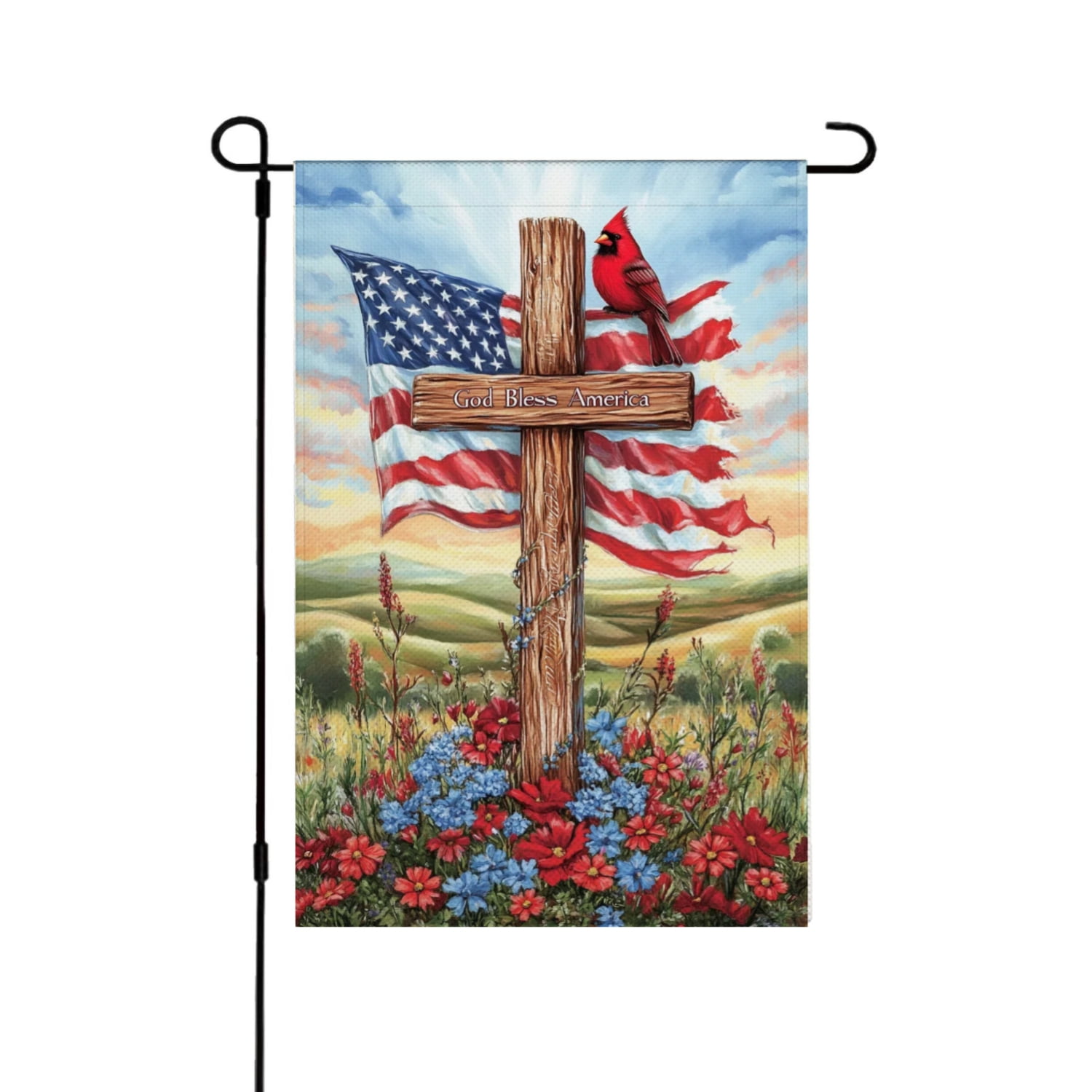 AMHNF Memorial Day Independence Day American Flag Cross Linen Garden ...