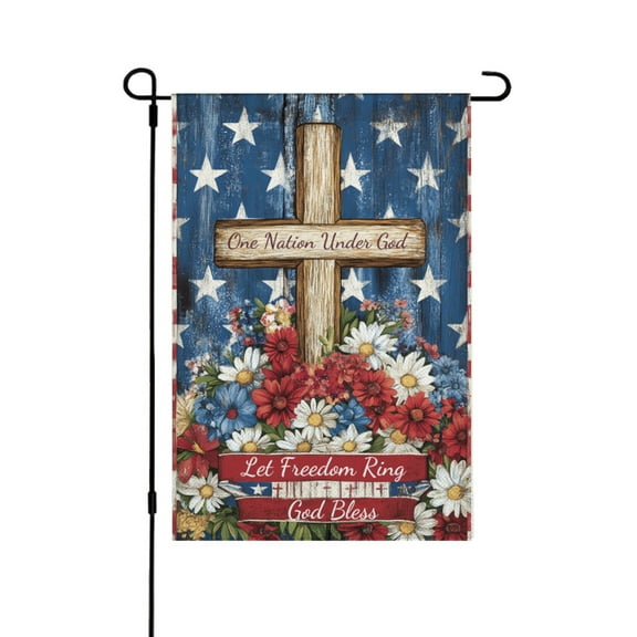AMHNF One Nation Under God Let Freedom Ring Linen Garden Flag 12x18 inch, Memorial Day Independence Day Yard Flag for Spring Summer Home Outdoor Garden Decoration