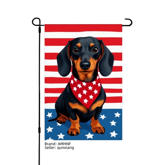 AMHNF Patriotic Dachshund Garden Flag for Spring Summer Home Outdoor Garden Yard Door Decor 12x18 inch