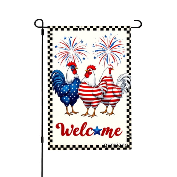 AMHNF Patriotic Roosters Welcome Garden Flag For Home Outdoor Garden Yard Decor 12x18 inch