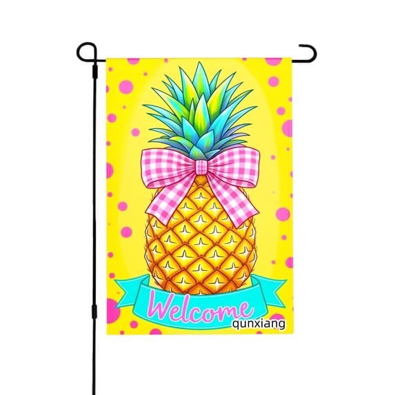 AMHNF Pineapple Welcome Garden Flag With Pink Bow And Polka Dots For Home Outdoor Garden Yard Decor 12x18 inch