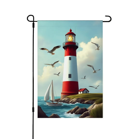 AMHNF Red and White Lighthouse Garden Flag for Spring Summer Home Outdoor Garden Yard Door Decor 12x18 inch