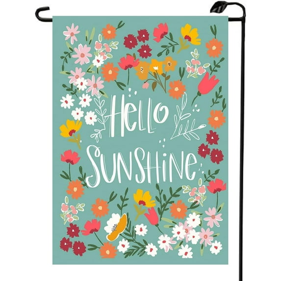 AMHNF Spring Hello Sunshine Garden Flag 12x18 inch Double Sided Summer Outdoor House Flower Flag Yard Decoration Flag