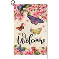 thumbnail image 1 of AMHNF Spring Summer Floral Welcome Garden Flag Outdoor Butterfly Sakura Flowers Flags Double Sided Outside Farmhouse Burlap Yard Flag Home Patio Seasonal Decoration 12x18 Inch, 1 of 5