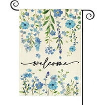 AMHNF Spring Summer Welcome Garden Flag 12 x 18 inch Funny Blue Floral Spring Small Yard Flag Burlap Double Sided Vertical Seasonal Farmhouse Wedding Yard Outdoor Decoration