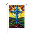 thumbnail image 1 of AMHNF Stained Glass Cross Sunburst Linen Garden Flag for Spring Summer Home Outdoor Garden Yard Door Decor 12x18 inch, 1 of 5