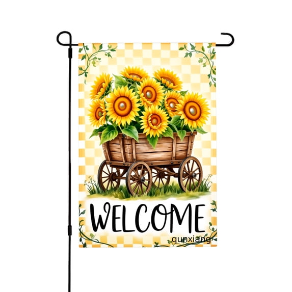 AMHNF Sunflower Wagon Welcome Garden Flag For Home Outdoor Garden Yard Decor 12x18 inch