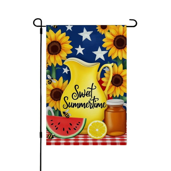 AMHNF Sunflower Watermelon Honey Bee Linen Garden Flag for Spring Summer Home Outdoor Garden Yard Door Decor 12x18 inch