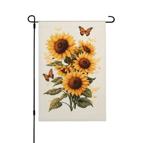 AMHNF Sunflower and Butterfly Linen Garden Flag 12x18 inch for Spring Summer Home Outdoor Garden Decoration