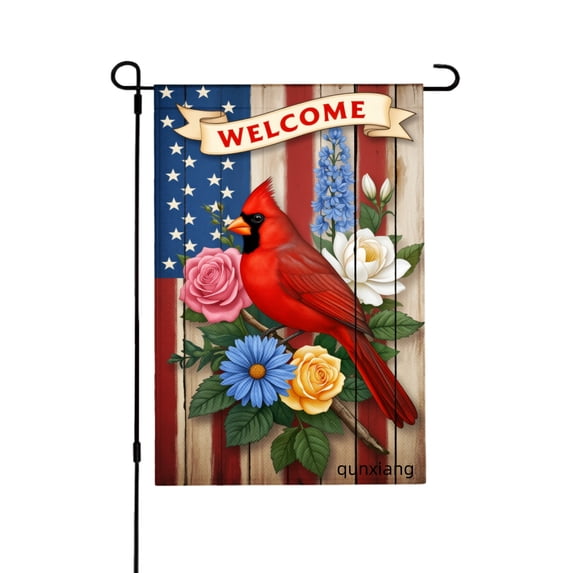 AMHNF Welcome American Flag Cardinal Flowers Garden Flag For Home Outdoor Garden Yard Decor 12x18 inch