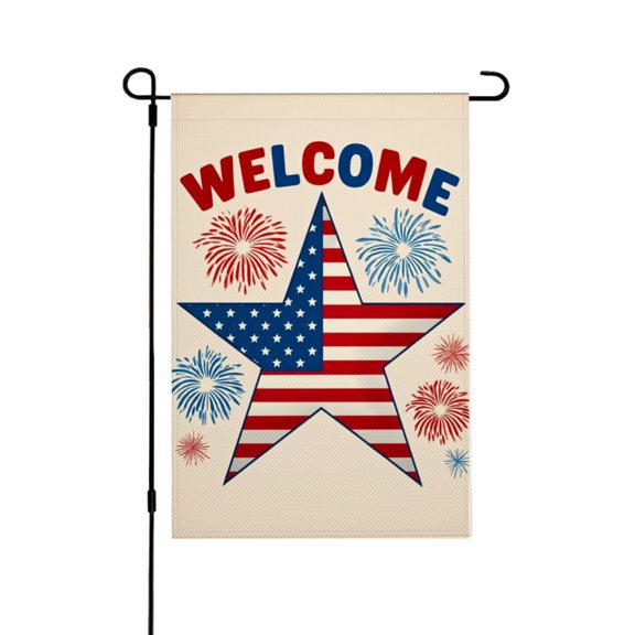 AMHNF Welcome American Flag Star with Fireworks Garden Flag for Spring Summer Home Outdoor Garden Yard Door Decor 12x18 inch