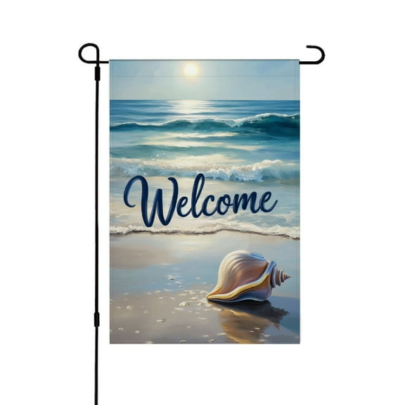AMHNF Welcome Beach Shell Linen Garden Flag for Spring Summer Home Outdoor Garden Yard Door Decor 12x18 inch