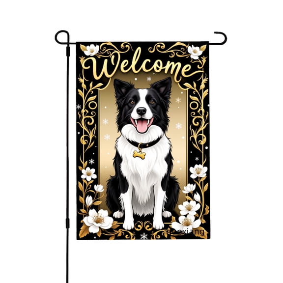 AMHNF Welcome Border Collie Dog Garden Flag For Home Outdoor Garden Yard Decor 12x18 inch