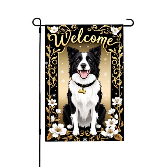 AMHNF Welcome Border Collie Dog Garden Flag For Home Outdoor Garden Yard Decor 12x18 inch