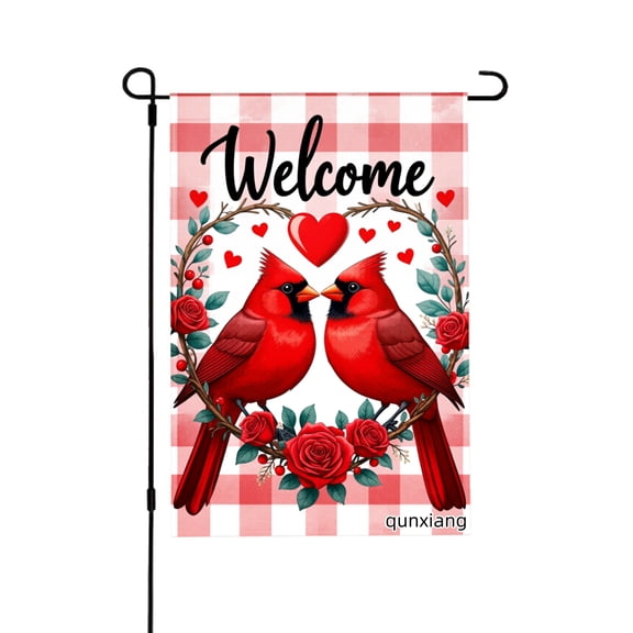 AMHNF Welcome Cardinal Love Burlap Linen Garden Flag For Home Outdoor Garden Yard Decor 12x18 Inch