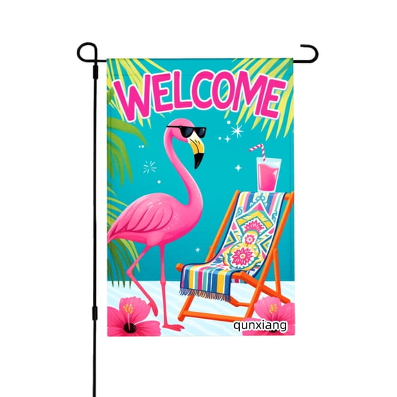 AMHNF Welcome Flamingo Garden Flag With Tropical Design For Home Outdoor Garden Yard Decor 12x18 inch