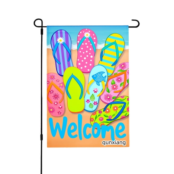AMHNF Welcome Flip Flops Garden Flag For Home Outdoor Garden Yard Decor 12x18 inch