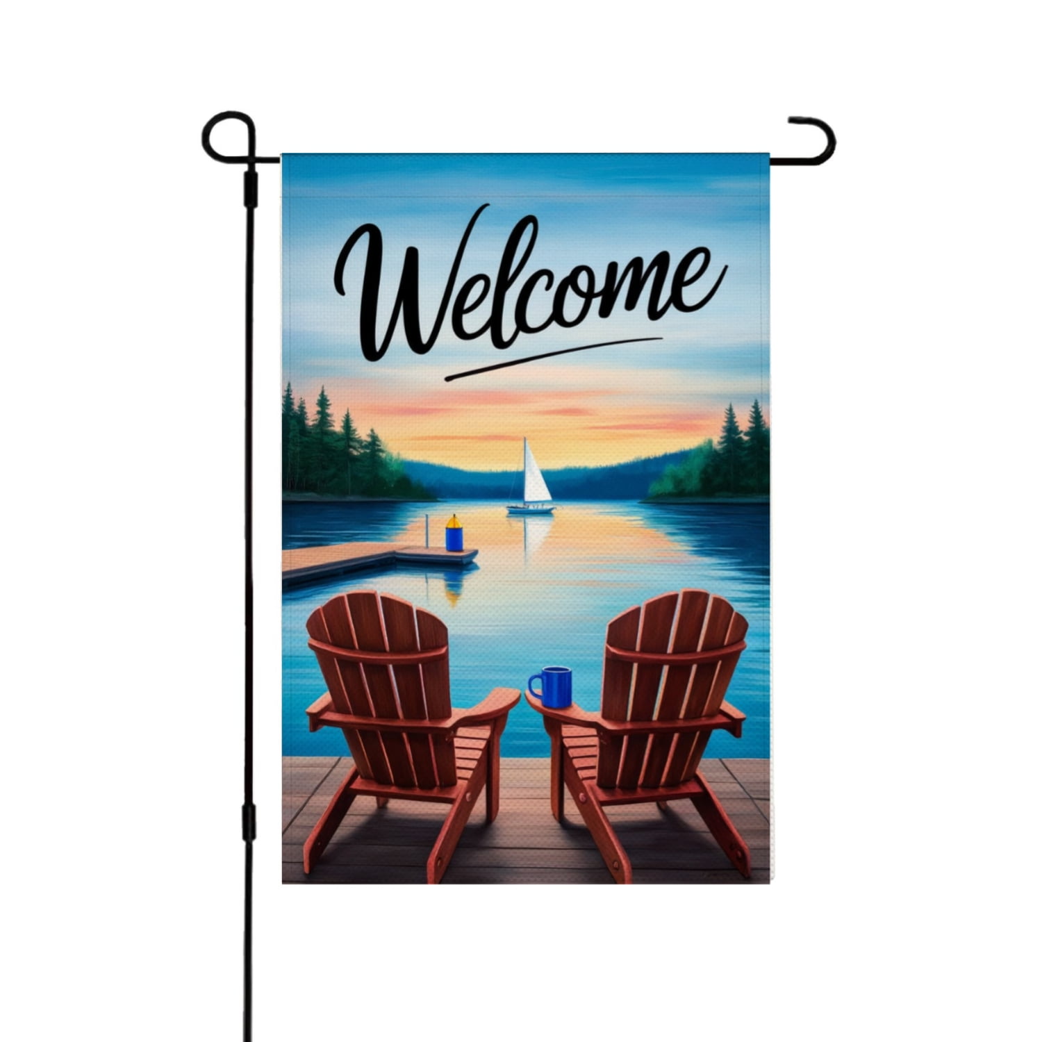 AMHNF Welcome Garden Flag with Lake View and Adirondack Chairs for Spring  Summer Home Outdoor Garden Yard Door Decor 12x18 inch, image size:1500x1500