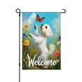 thumbnail image 1 of AMHNF Welcome Linen Garden Flag with Adorable Dog and Butterfly in Colorful Flowers for Spring Summer Home Outdoor Garden Yard Door Decor 12x18 inch, 1 of 5