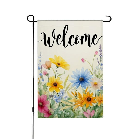AMHNF Welcome Linen Garden Flag with Colorful Flowers for Spring Summer Home Outdoor Garden Yard Door Decor 12x18 inch