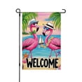 thumbnail image 1 of AMHNF Welcome Linen Garden Flag with Pink Flamingos in Summer Beach Scene for Spring Summer Home Outdoor Garden Yard Door Decor 12x18 inch, 1 of 5