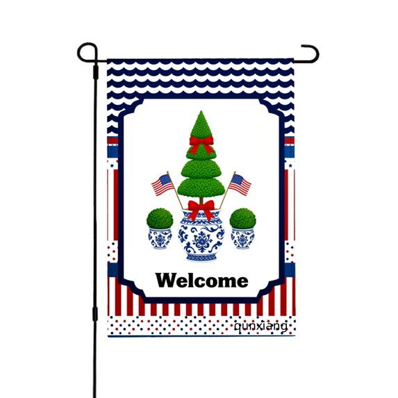 AMHNF Welcome Patriotic Christmas Tree Garden Flag For Home Outdoor Garden Yard Decor 12x18 inch