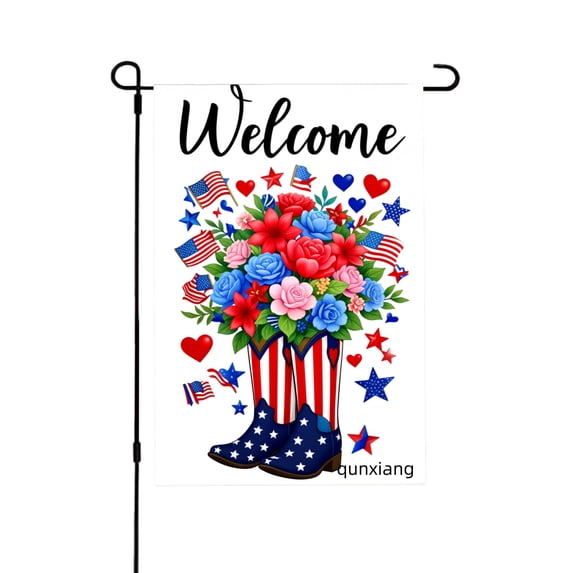 AMHNF Welcome Patriotic Flowers In Boots Garden Flag For Home Outdoor Garden Yard Decor 12x18 inch