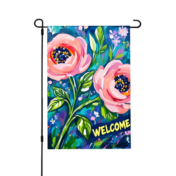 AMHNF Welcome Pink Poppy Flower Garden Flag For Home Outdoor Garden Yard Decor 12x18 inch