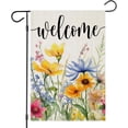 thumbnail image 1 of AMHNF Welcome Summer Flowers Garden Flags for Outside, Watercolor Floral Yard Decoration, Small Seasonal Spring Outdoor Decor for Farmhouse Holiday,12x18 inch, 1 of 5