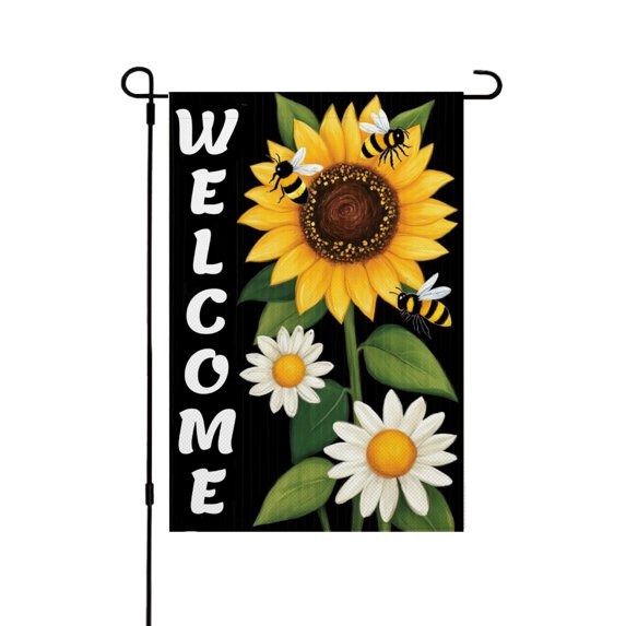 AMHNF Welcome Sunflower and Bee Linen Garden Flag for Spring Summer Home Outdoor Garden Yard Door Decor 12x18 inch