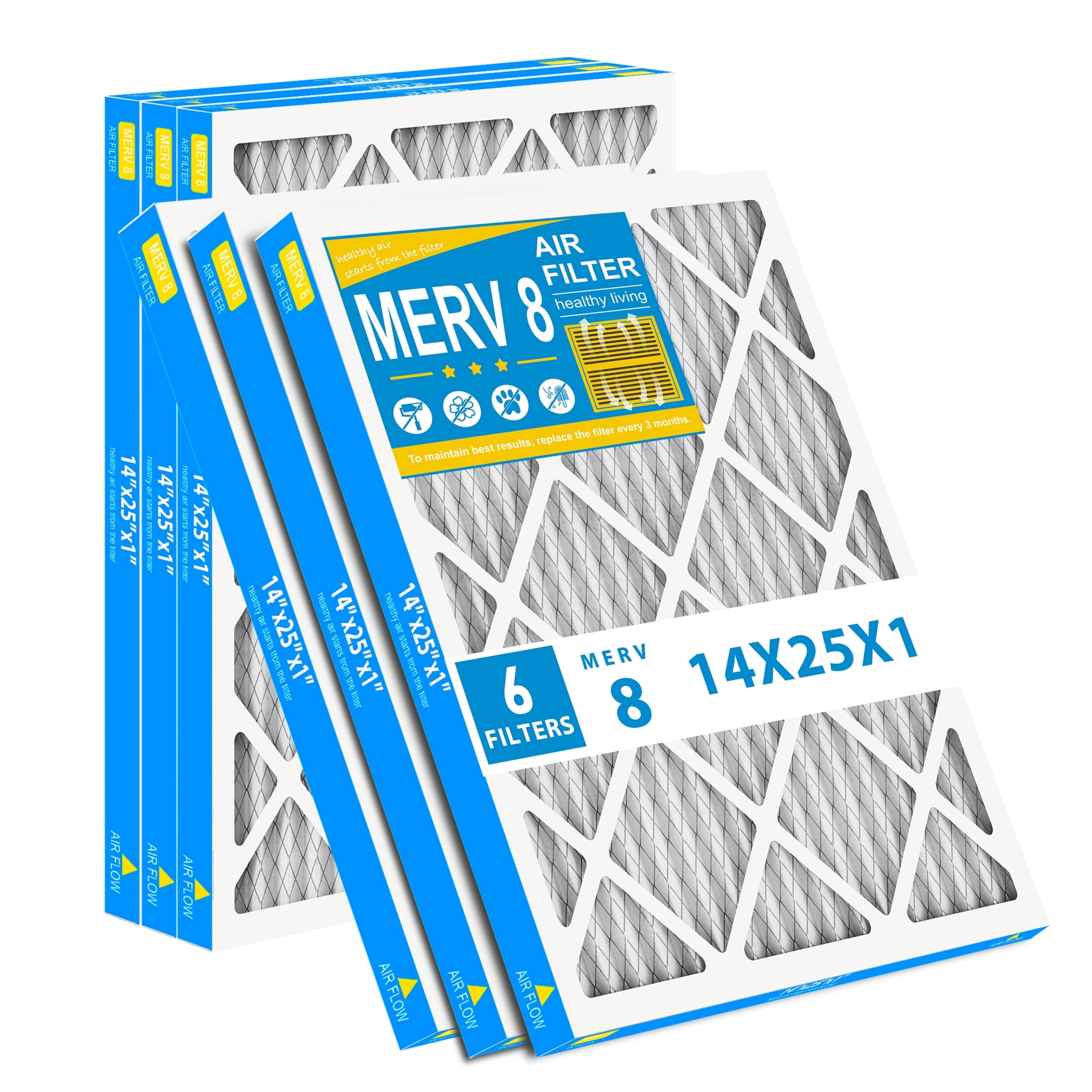 AMI PARTS 14x25x1 MERV 8 Pleated Filter,Removes Pollen and Dust HVAC Furnace Air Filter, 6 Packs