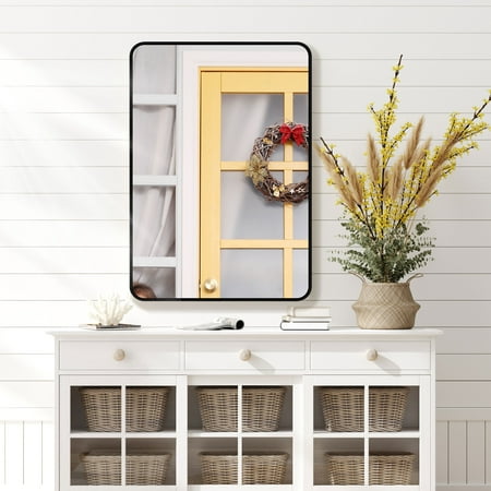 Jadona Bathroom Wall Mirror With Metal Frame Rounded Corners Hanging Vanity Mirror 24 X 36