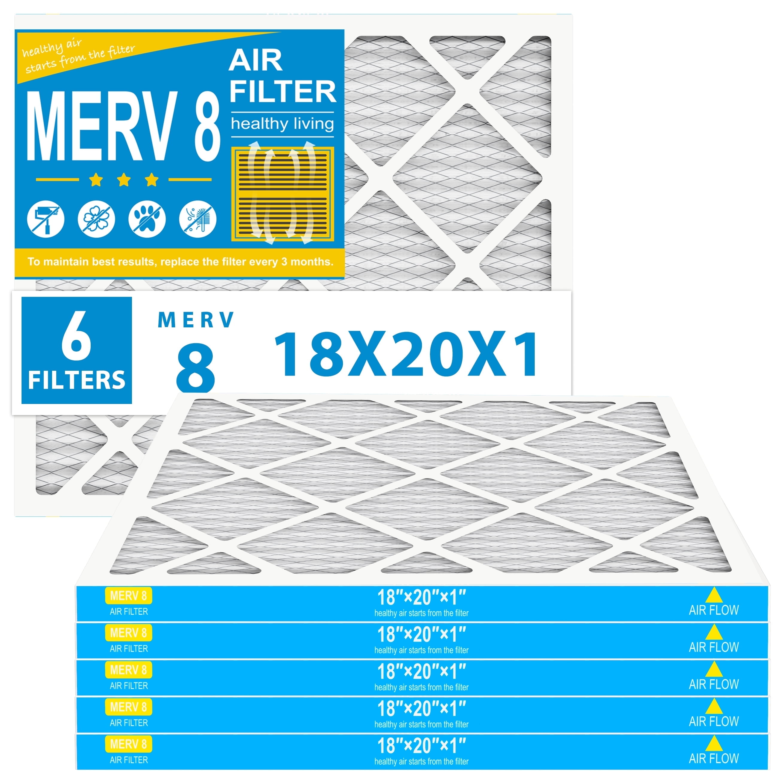 AMI PARTS 18X20X1 Furnace Air Filter MERV8 HVAC ,Air Filter for Allergen, Bacteria and Virus,6 Filters