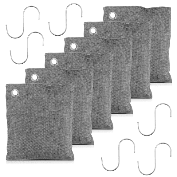 AMI PARTS Activated Charcoal Bag Odor Absorber With S Hook for Fresh Home,Shoes, Car, 6 Packs