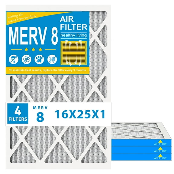 AMI PARTS 16x25x1 MERV 8 - 4 Count - High Efficiency Pleated HVAC, Furnace and Air Conditioner Filters