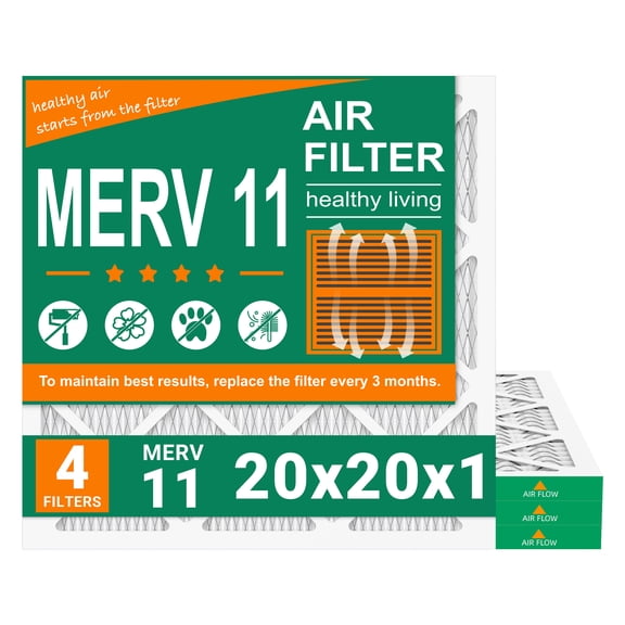 AMI PARTS 20x20x1 Pleated Air Filter MERV11 HVAC Furnace Air Condition Filter ,Dust Lint Control,4 Filters