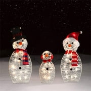 AMILIEe 3pcs LED Lighted Snowman with Top Hat Christmas Outdoor Decoration