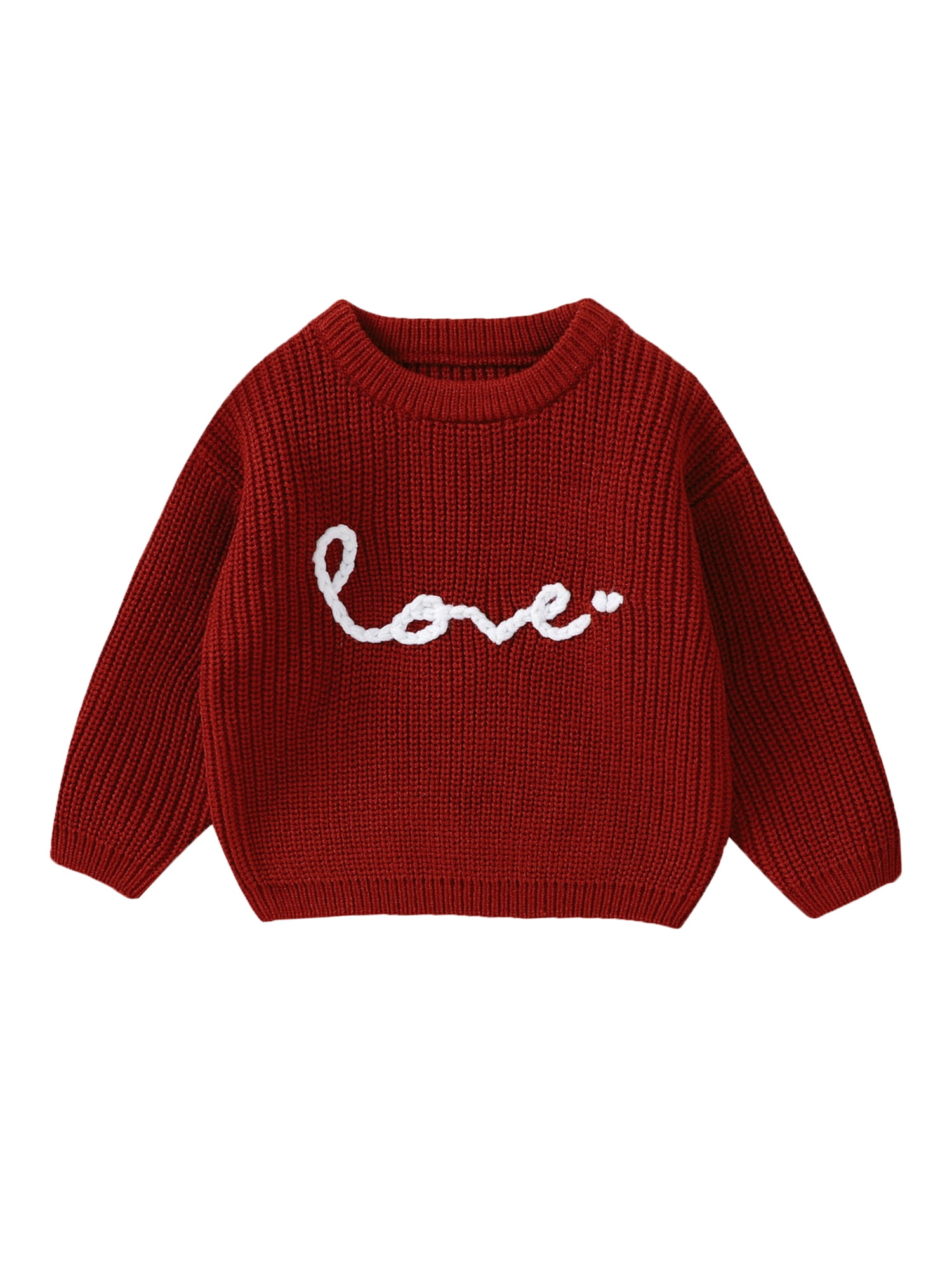 AMILIEe Baby Girls Knitted Sweater Letter Embroidery Warm Infant