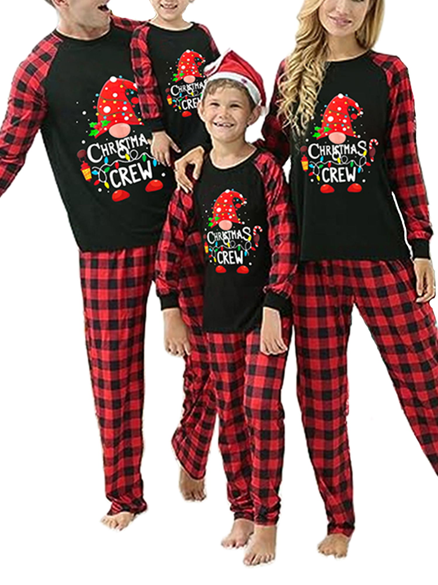 AMILIEe Christmas Family Pajamas Matching Set Long Sleeve Tops Plaid