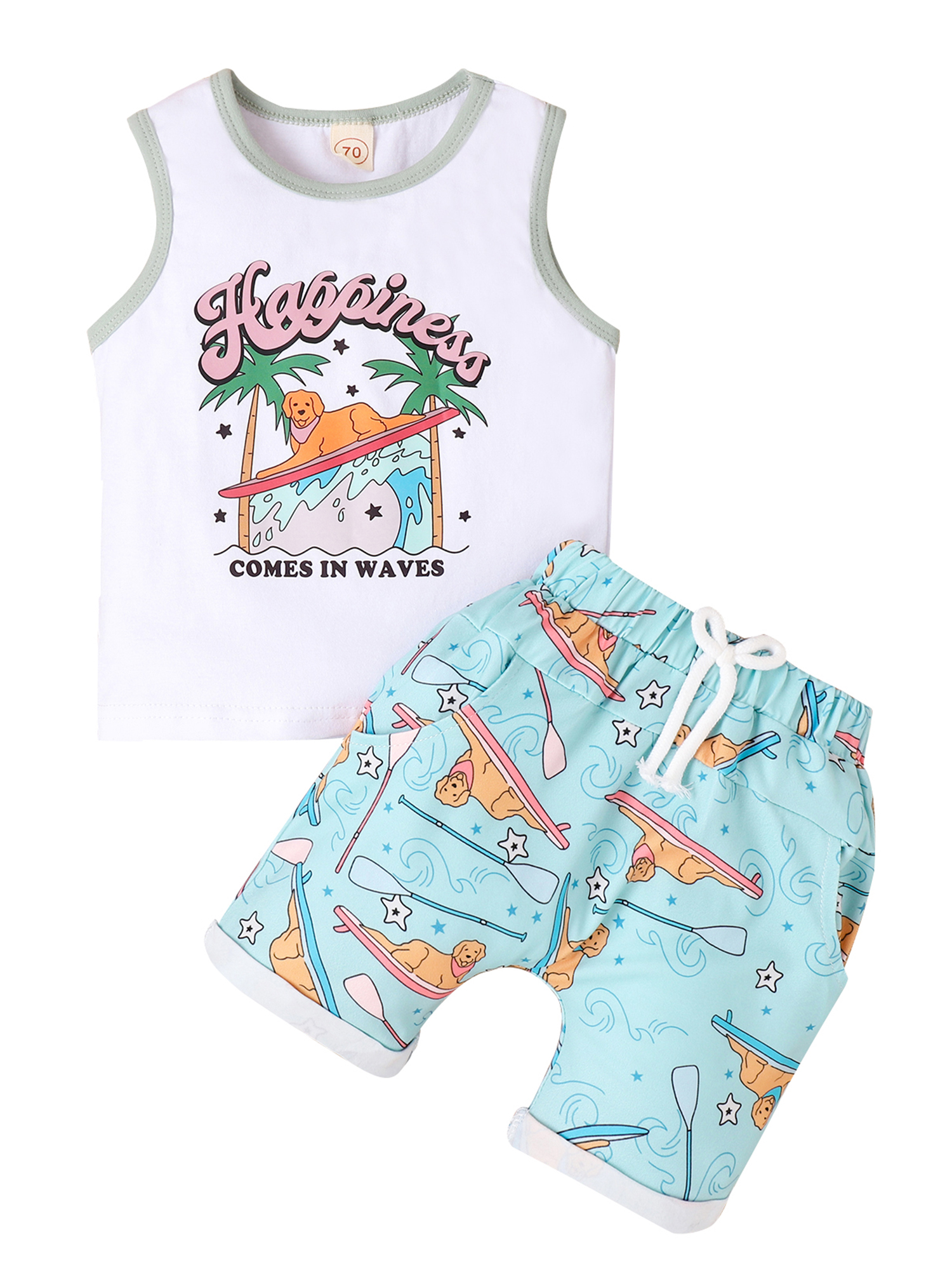 AMILIEe Cute Baby Boys Shorts Set with Letters Print Tank Top and Shark